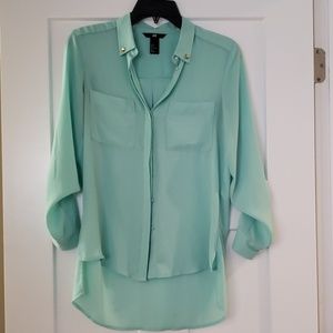 H&M mint green button down blouse